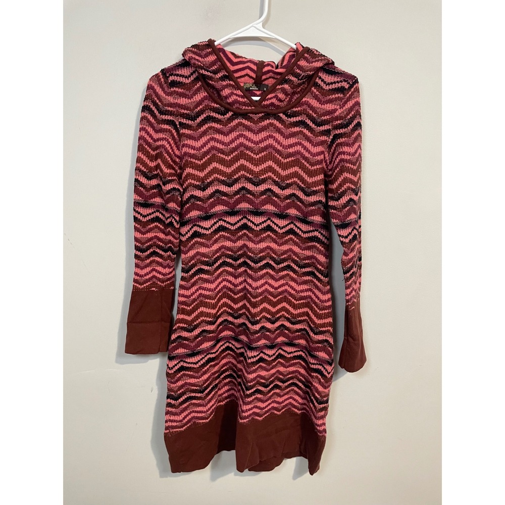Prana Meryl Hooded Chevron Knit Sweater Dress In Pink Size Medium Outdoor Hiking